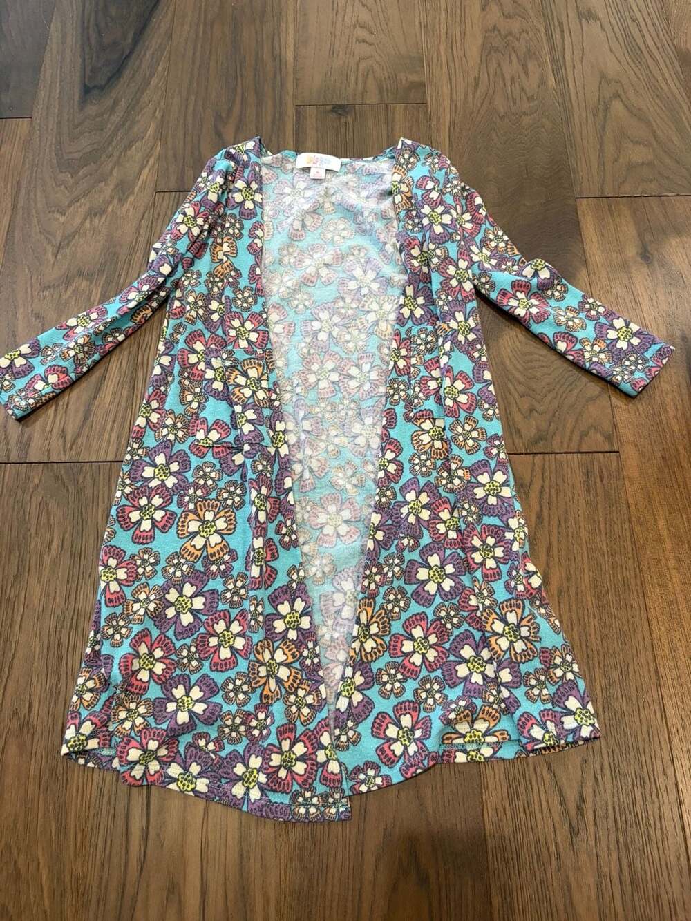 LuLaRoe Cardigan Size 6 Blue Floral Open Front Long Sleeve